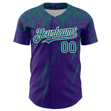 Load image into Gallery viewer, Custom Purple Teal-White Distressed Scratch Brush Stroke Authentic Baseball Jersey