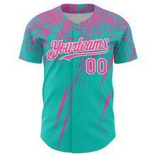 Load image into Gallery viewer, Custom Aqua Pink-White Distressed Scratch Brush Stroke Authentic Baseball Jersey