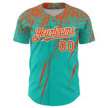 Load image into Gallery viewer, Custom Aqua Orange-White Distressed Scratch Brush Stroke Authentic Baseball Jersey