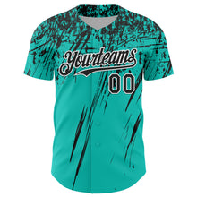 Load image into Gallery viewer, Custom Aqua Black-White Distressed Scratch Brush Stroke Authentic Baseball Jersey
