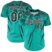 Load image into Gallery viewer, Custom Aqua Black-White Distressed Scratch Brush Stroke Authentic Baseball Jersey
