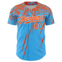 Загрузить изображение в средство просмотра галереи, Custom Sky Blue Orange-White Distressed Scratch Brush Stroke Authentic Baseball Jersey