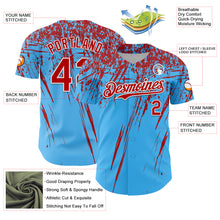 Загрузить изображение в средство просмотра галереи, Custom Sky Blue Red-White Distressed Scratch Brush Stroke Authentic Baseball Jersey