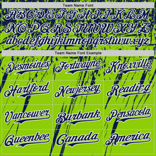 Load image into Gallery viewer, Custom Neon Green Navy-White Distressed Scratch Brush Stroke Authentic Baseball Jersey