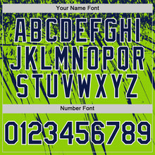 Load image into Gallery viewer, Custom Neon Green Navy-White Distressed Scratch Brush Stroke Authentic Baseball Jersey
