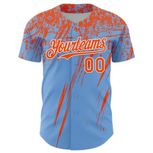 Laden Sie das Bild in den Galerie-Viewer, Custom Light Blue Orange-White Distressed Scratch Brush Stroke Authentic Baseball Jersey