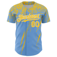 Load image into Gallery viewer, Custom Light Blue Yellow-White Distressed Scratch Brush Stroke Authentic Baseball Jersey