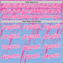 Laden Sie das Bild in den Galerie-Viewer, Custom Light Blue Pink-White Distressed Scratch Brush Stroke Authentic Baseball Jersey