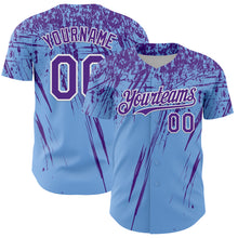 Load image into Gallery viewer, Custom Light Blue Purple-White Distressed Scratch Brush Stroke Authentic Baseball Jersey
