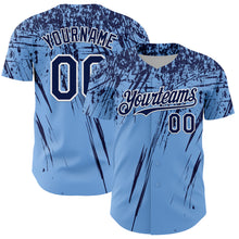 Charger l'image dans la galerie, Custom Light Blue Navy-White Distressed Scratch Brush Stroke Authentic Baseball Jersey