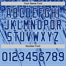 Load image into Gallery viewer, Custom Light Blue Royal-White Distressed Scratch Brush Stroke Authentic Baseball Jersey