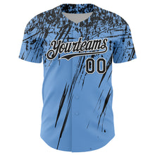 Load image into Gallery viewer, Custom Light Blue Black-White Distressed Scratch Brush Stroke Authentic Baseball Jersey