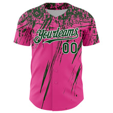 Load image into Gallery viewer, Custom Pink Green-White Distressed Scratch Brush Stroke Authentic Baseball Jersey
