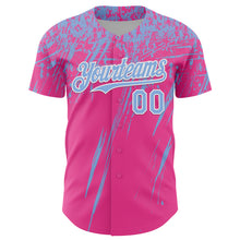 Laden Sie das Bild in den Galerie-Viewer, Custom Pink Light Blue-White Distressed Scratch Brush Stroke Authentic Baseball Jersey