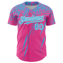 Load image into Gallery viewer, Custom Pink Sky Blue-White Distressed Scratch Brush Stroke Authentic Baseball Jersey