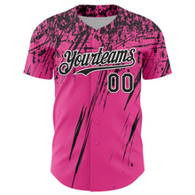 Charger l'image dans la galerie, Custom Pink Black-White Distressed Scratch Brush Stroke Authentic Baseball Jersey