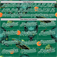 Laden Sie das Bild in den Galerie-Viewer, Custom Kelly Green White 3D Pattern Design Alien UFO Space Authentic Baseball Jersey