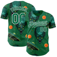 Laden Sie das Bild in den Galerie-Viewer, Custom Kelly Green White 3D Pattern Design Alien UFO Space Authentic Baseball Jersey