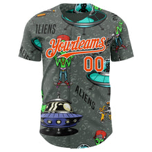 Laden Sie das Bild in den Galerie-Viewer, Custom Gray Orange-White 3D Pattern Design Alien UFO Space Authentic Baseball Jersey