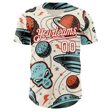 Load image into Gallery viewer, Custom Cream Red 3D Pattern Design Alien UFO Space Authentic Baseball Jersey