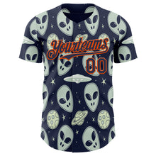 Laden Sie das Bild in den Galerie-Viewer, Custom Navy Orange 3D Pattern Design Alien UFO Space Authentic Baseball Jersey