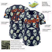 Laden Sie das Bild in den Galerie-Viewer, Custom Navy Orange 3D Pattern Design Alien UFO Space Authentic Baseball Jersey
