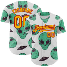 Load image into Gallery viewer, Custom White Gold-Red 3D Pattern Design Alien UFO Space Authentic Baseball Jersey