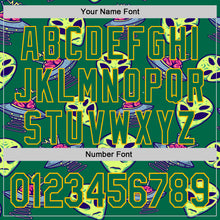 Laden Sie das Bild in den Galerie-Viewer, Custom Kelly Green Gold 3D Pattern Design Alien UFO Space Authentic Baseball Jersey