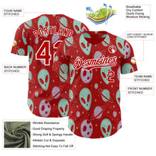 Laden Sie das Bild in den Galerie-Viewer, Custom Red White 3D Pattern Design Alien UFO Space Authentic Baseball Jersey