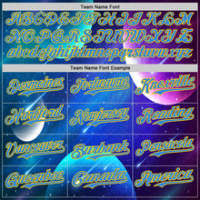 Laden Sie das Bild in den Galerie-Viewer, Custom Navy Electric Blue-Yellow 3D Pattern Design Alien UFO Space Galaxy Authentic Baseball Jersey