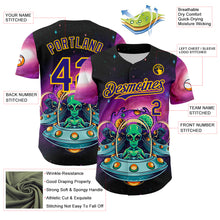Laden Sie das Bild in den Galerie-Viewer, Custom Black Dark Purple-Yellow 3D Pattern Design Alien UFO Space Galaxy Authentic Baseball Jersey