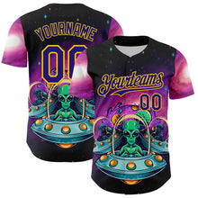 Laden Sie das Bild in den Galerie-Viewer, Custom Black Dark Purple-Yellow 3D Pattern Design Alien UFO Space Galaxy Authentic Baseball Jersey