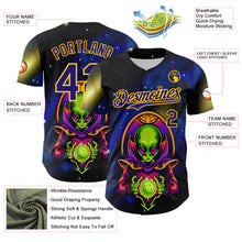 Laden Sie das Bild in den Galerie-Viewer, Custom Navy Dark Purple-Yellow 3D Pattern Design Alien UFO Space Galaxy Authentic Baseball Jersey