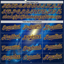 Laden Sie das Bild in den Galerie-Viewer, Custom Navy Dark Purple-Yellow 3D Pattern Design Alien UFO Space Galaxy Authentic Baseball Jersey