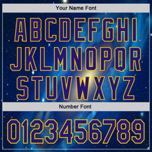 Laden Sie das Bild in den Galerie-Viewer, Custom Navy Dark Purple-Yellow 3D Pattern Design Alien UFO Space Galaxy Authentic Baseball Jersey