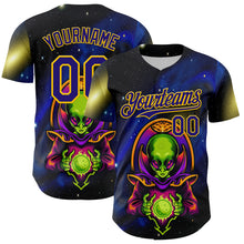 Laden Sie das Bild in den Galerie-Viewer, Custom Navy Dark Purple-Yellow 3D Pattern Design Alien UFO Space Galaxy Authentic Baseball Jersey