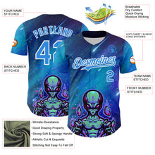 Laden Sie das Bild in den Galerie-Viewer, Custom Blue Electric Blue-White 3D Pattern Design Alien UFO Space Galaxy Authentic Baseball Jersey