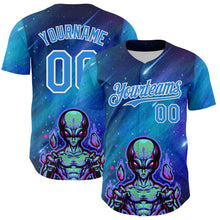 Laden Sie das Bild in den Galerie-Viewer, Custom Blue Electric Blue-White 3D Pattern Design Alien UFO Space Galaxy Authentic Baseball Jersey