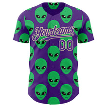 Load image into Gallery viewer, Custom Purple Green-Cream 3D Pattern Design Cartoon Alien Authentic Baseball Jersey