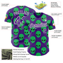 Load image into Gallery viewer, Custom Purple Green-Cream 3D Pattern Design Cartoon Alien Authentic Baseball Jersey