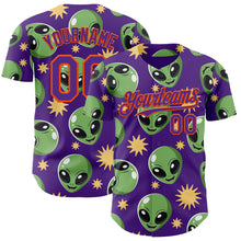 Laden Sie das Bild in den Galerie-Viewer, Custom Purple Green-Orange 3D Pattern Design Cartoon Alien Authentic Baseball Jersey