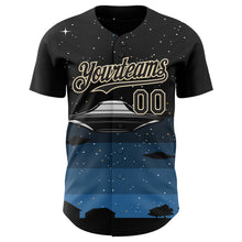 Charger l'image dans la galerie, Custom Black Cream 3D Pattern Design Alien UFO Galaxy Night Sky Town Authentic Baseball Jersey
