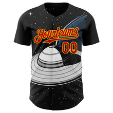 Load image into Gallery viewer, Custom Black Red-Gold 3D Pattern Design Alien UFO Saucer Authentic Baseball Jersey