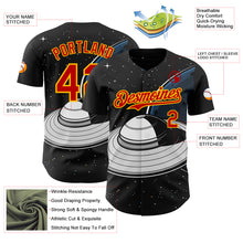 Load image into Gallery viewer, Custom Black Red-Gold 3D Pattern Design Alien UFO Saucer Authentic Baseball Jersey
