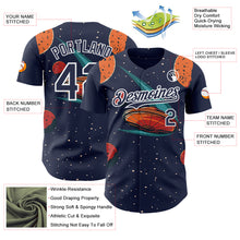 Laden Sie das Bild in den Galerie-Viewer, Custom Black Navy Orange-White 3D Pattern Design Alien UFO Galaxy Authentic Baseball Jersey