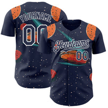 Laden Sie das Bild in den Galerie-Viewer, Custom Black Navy Orange-White 3D Pattern Design Alien UFO Galaxy Authentic Baseball Jersey