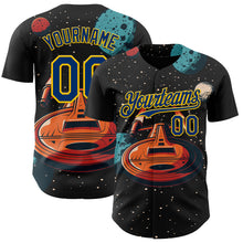 Загрузить изображение в средство просмотра галереи, Custom Black US Navy Blue-Yellow 3D Pattern Design Alien UFO Interstellar Starship Galaxy Authentic Baseball Jersey