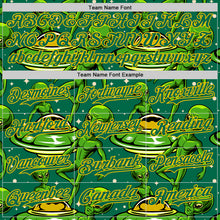 Laden Sie das Bild in den Galerie-Viewer, Custom Kelly Green Yellow 3D Pattern Design Alien UFO Galaxy Authentic Baseball Jersey
