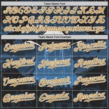 Laden Sie das Bild in den Galerie-Viewer, Custom Blue Old Gold Black-White 3D Pattern Design Alien UFO Galaxy Authentic Baseball Jersey