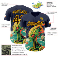 Load image into Gallery viewer, Custom Navy Brown-Gold 3D Pattern Design Alien UFO Psychedelic Galaxy Authentic Baseball Jersey
